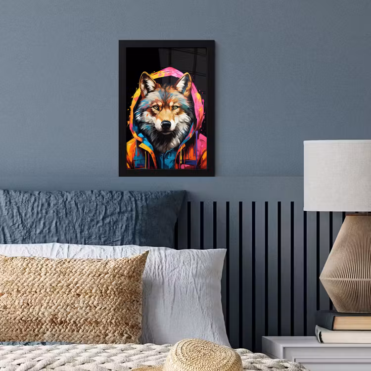 Poster met lijst - Graffiti - Wolf - Jas - Zwart — 4