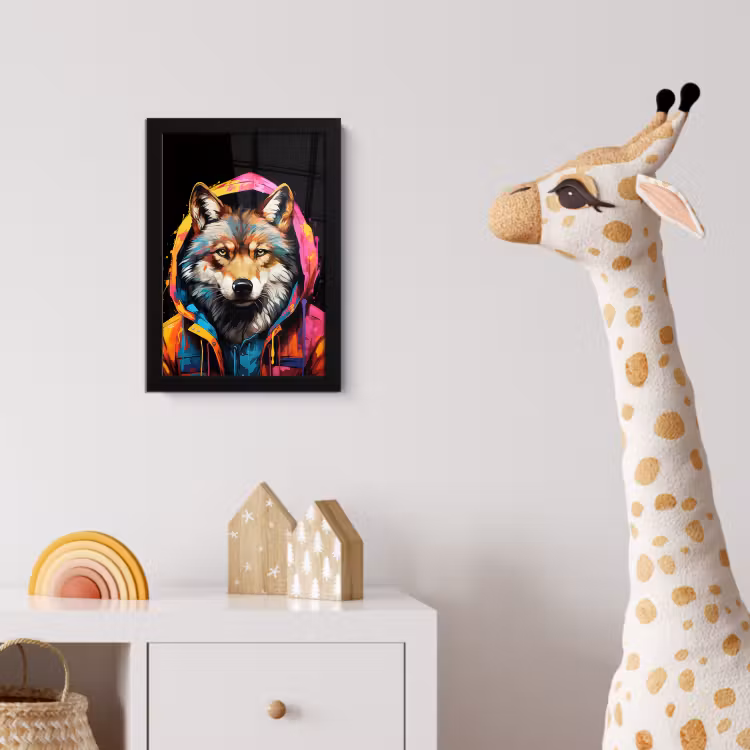 Poster met lijst - Graffiti - Wolf - Jas - Zwart — 5