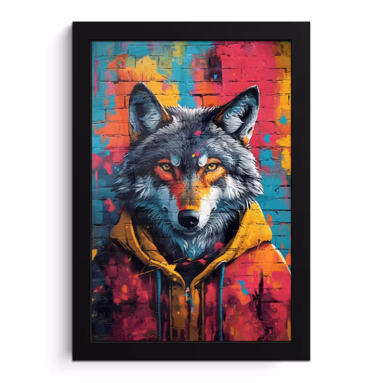 Poster met lijst - Graffiti - Wolf - Street art - Blauw — 1