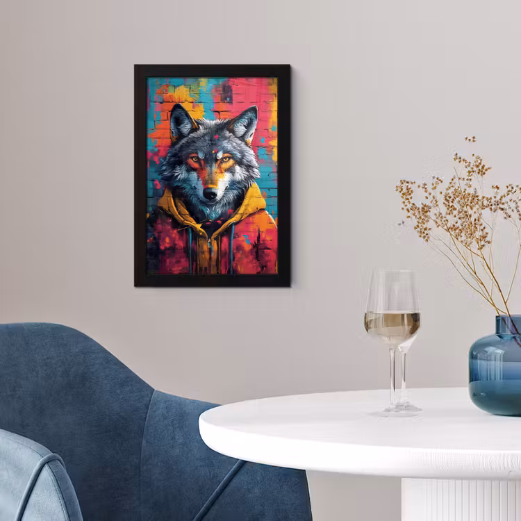 Poster met lijst - Graffiti - Wolf - Street art - Blauw — 2