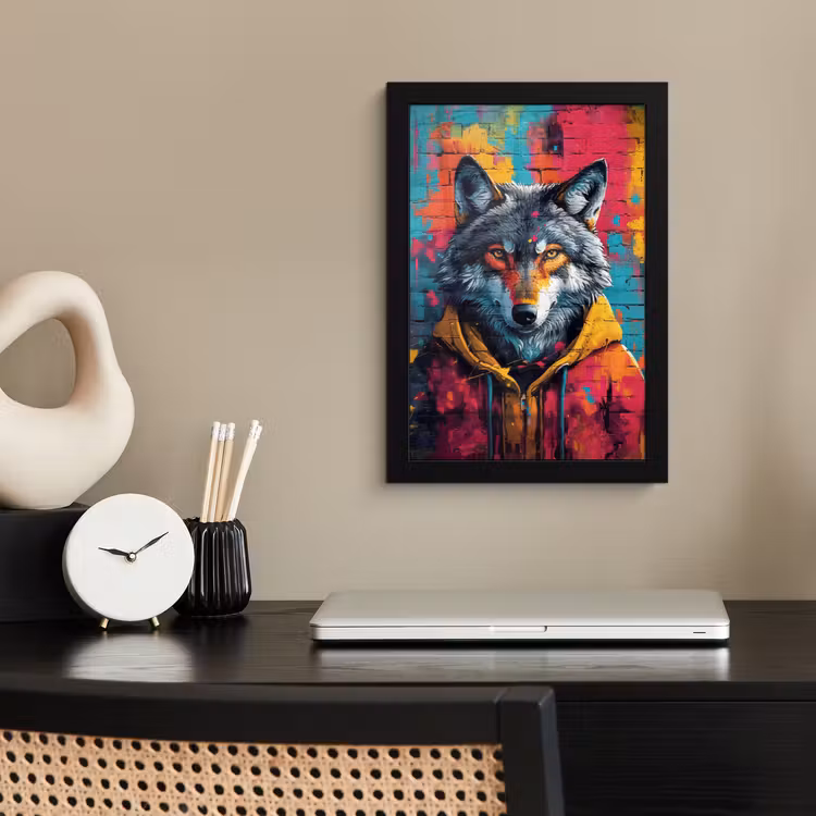 Poster met lijst - Graffiti - Wolf - Street art - Blauw — 3