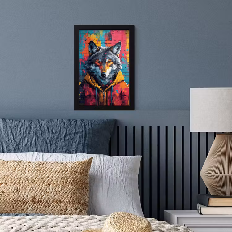 Poster met lijst - Graffiti - Wolf - Street art - Blauw — 4
