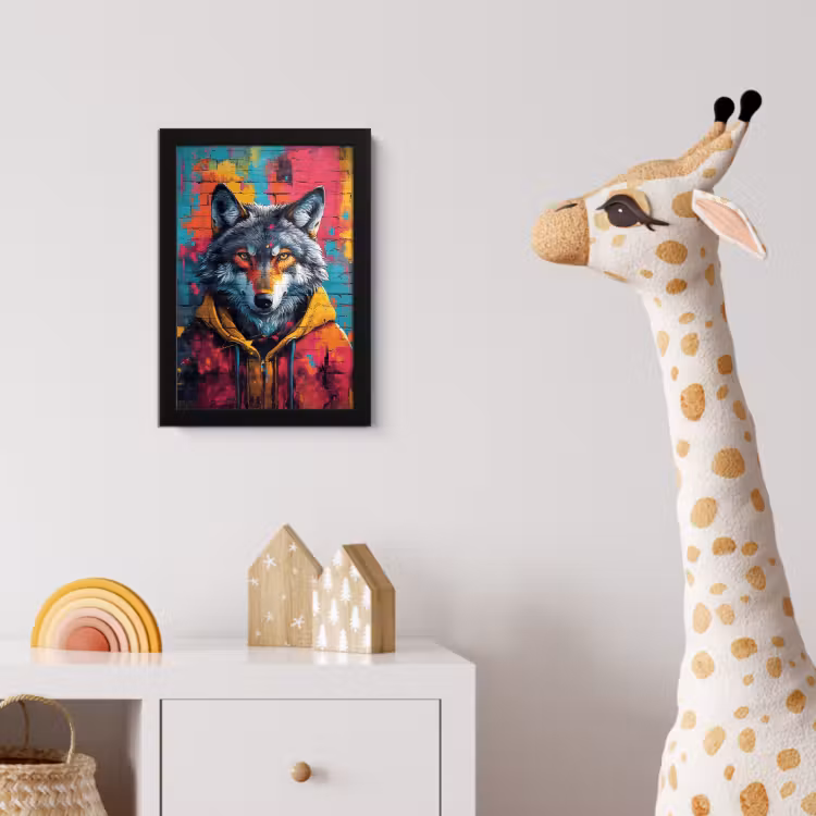Poster met lijst - Graffiti - Wolf - Street art - Blauw — 5