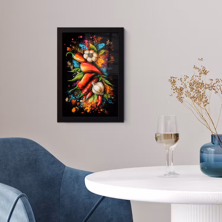 Poster met lijst - Groente - Peper - Knoflook - Graffiti - Verf - Kleurrijk — 2