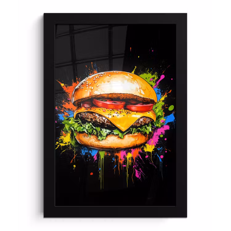 Poster met lijst - Hamburger - Graffiti - Verf - Kleurrijk - Eten - Abstract — 1