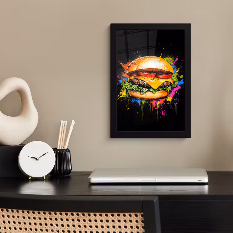 Poster met lijst - Hamburger - Graffiti - Verf - Kleurrijk - Eten - Abstract — 3