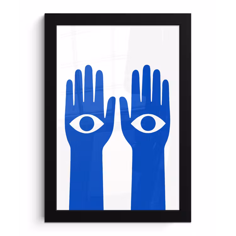 Poster met lijst - Handen - Twee - Ogen - Blauw — 1