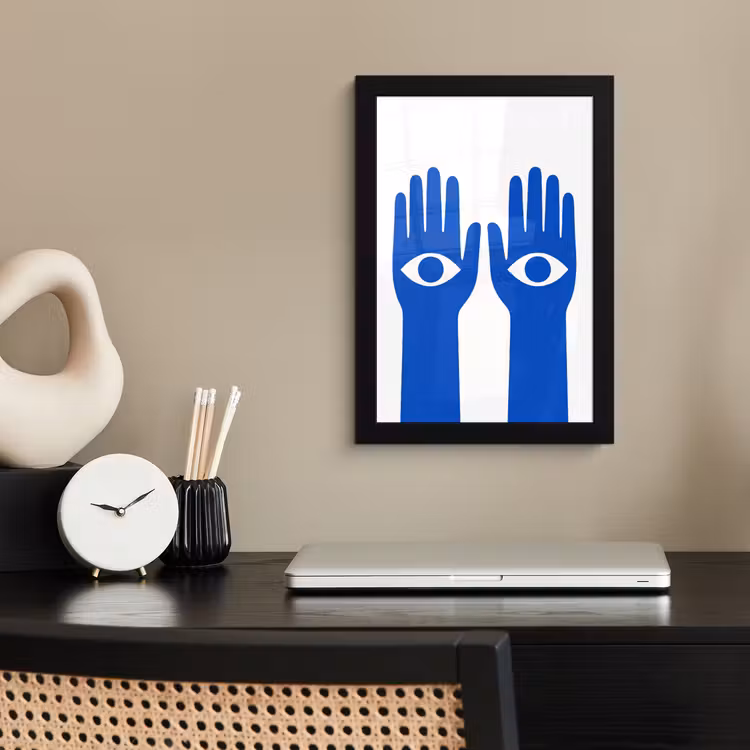 Poster met lijst - Handen - Twee - Ogen - Blauw — 3