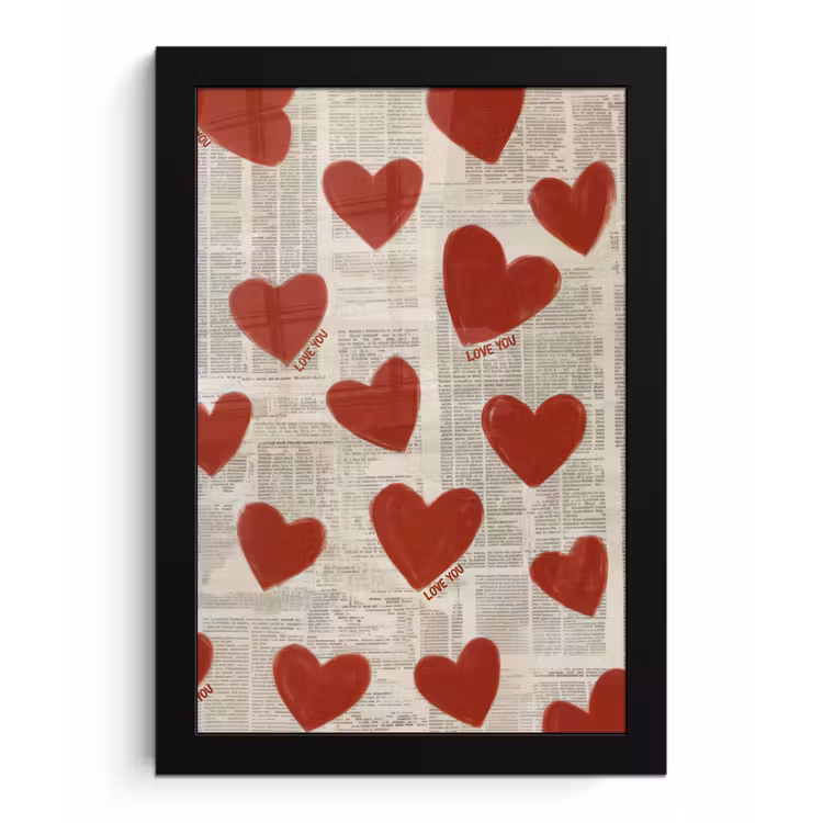 Poster met lijst - Hartjes - Krant - Loveyou — 1