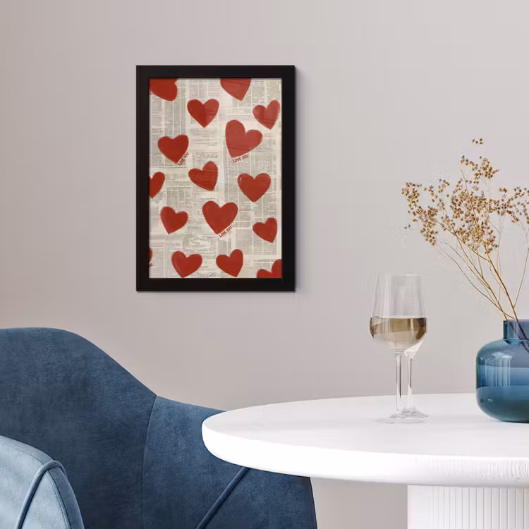 Poster met lijst - Hartjes - Krant - Loveyou — 2
