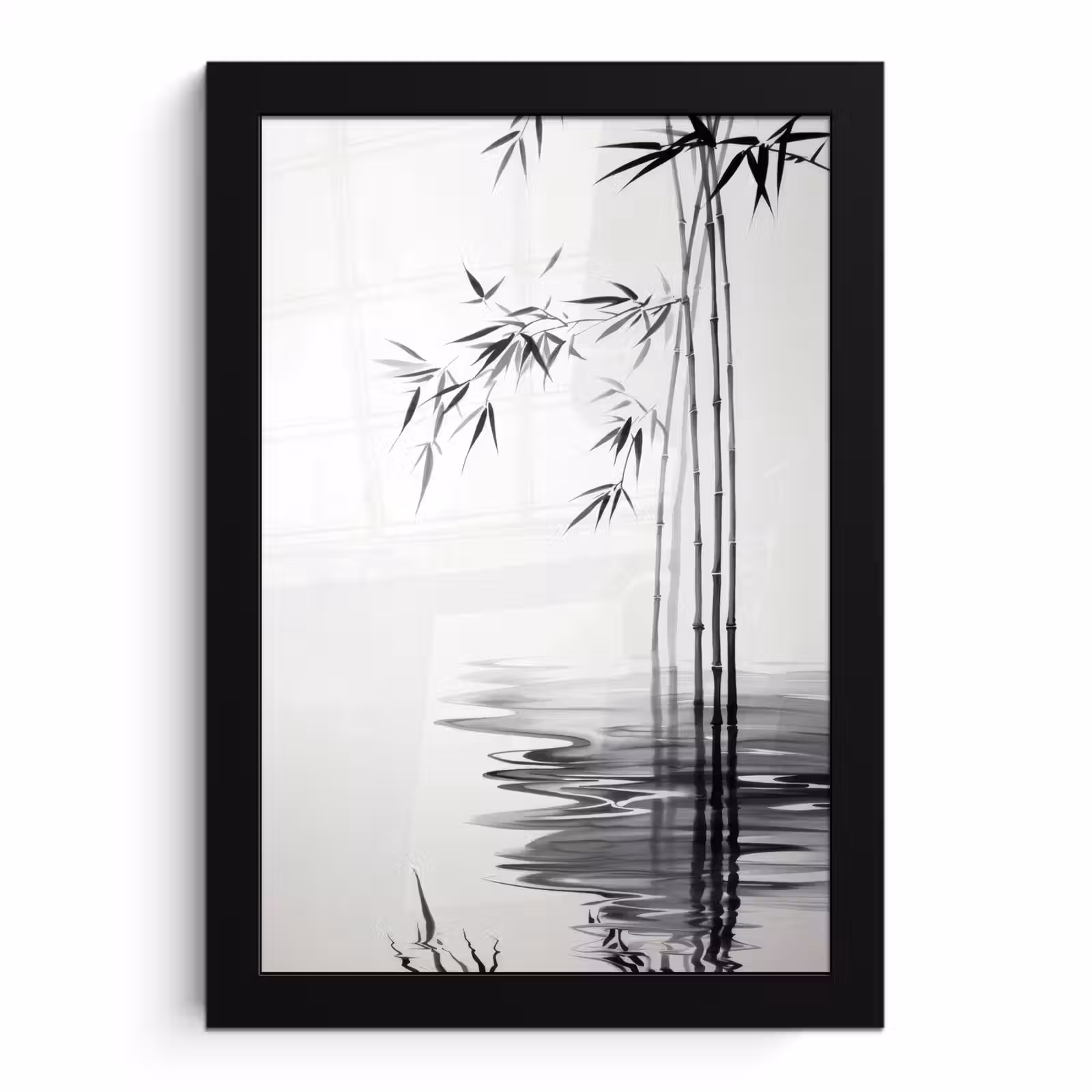 Poster met lijst - Bamboestammen - Water - Minimalistisch - Wit — 1
