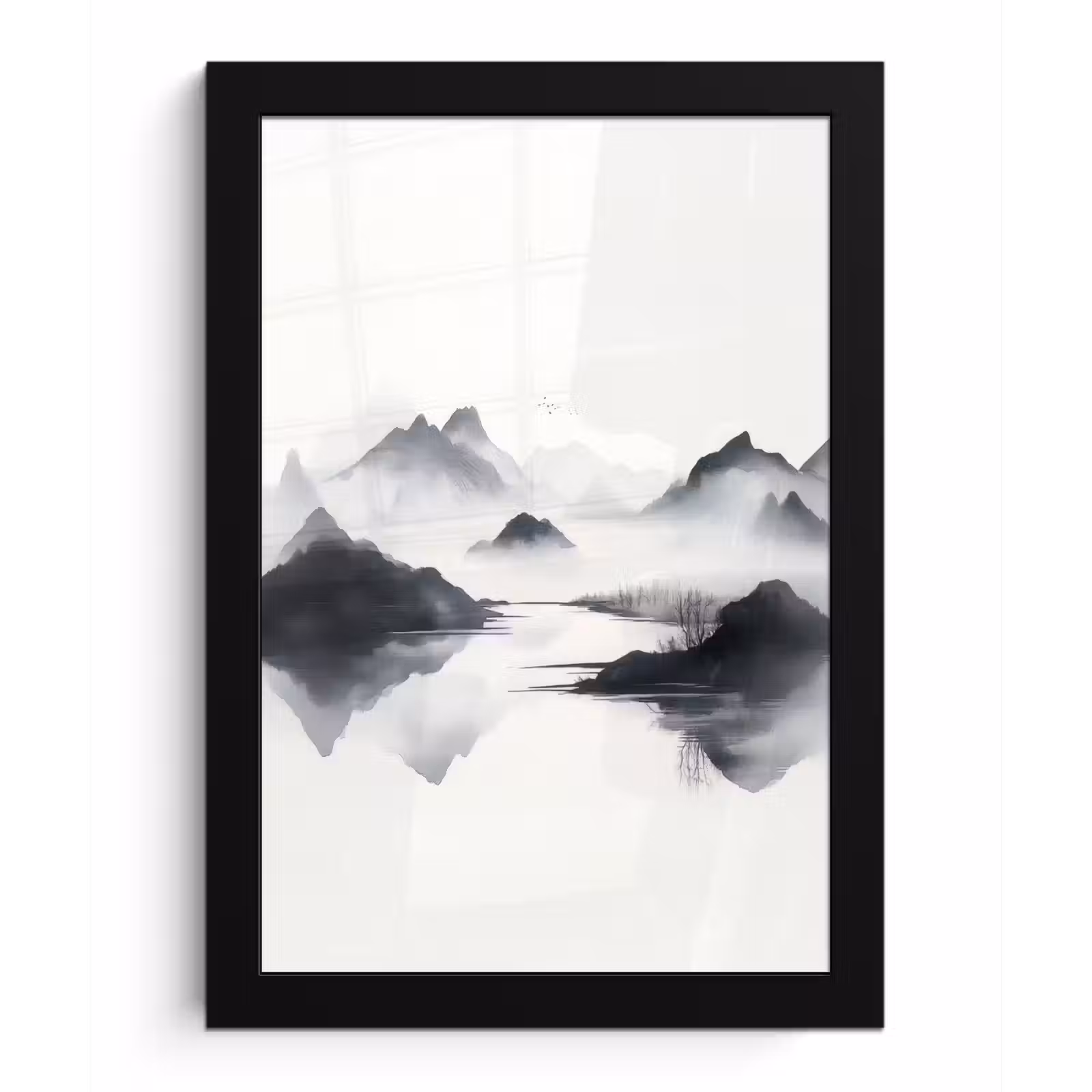 Poster met lijst - Bergen - Mistig - Water - Wit — 1