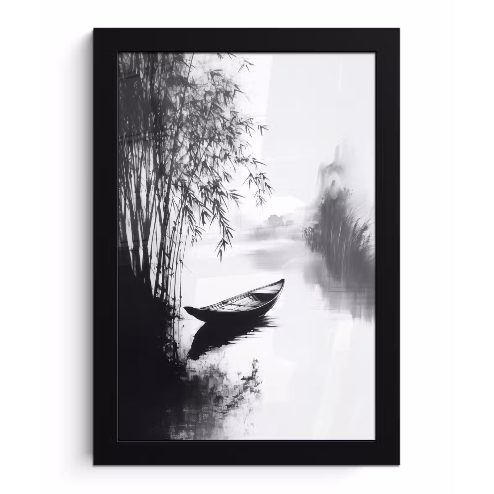 Poster met lijst - Boot - Rivier - Bamboe - Wit — 1