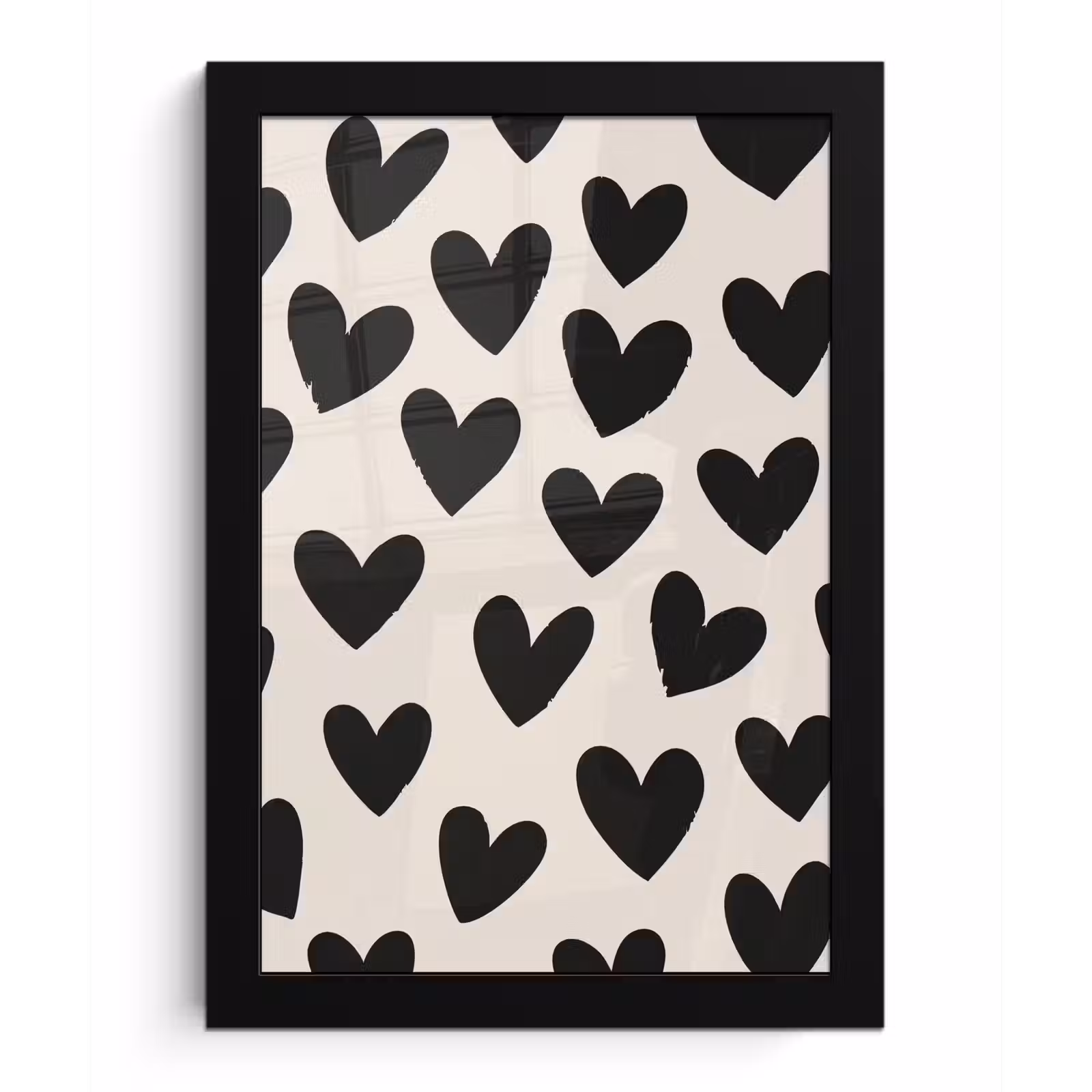 Poster met lijst - Hartjes - Zwart - Beige — 1