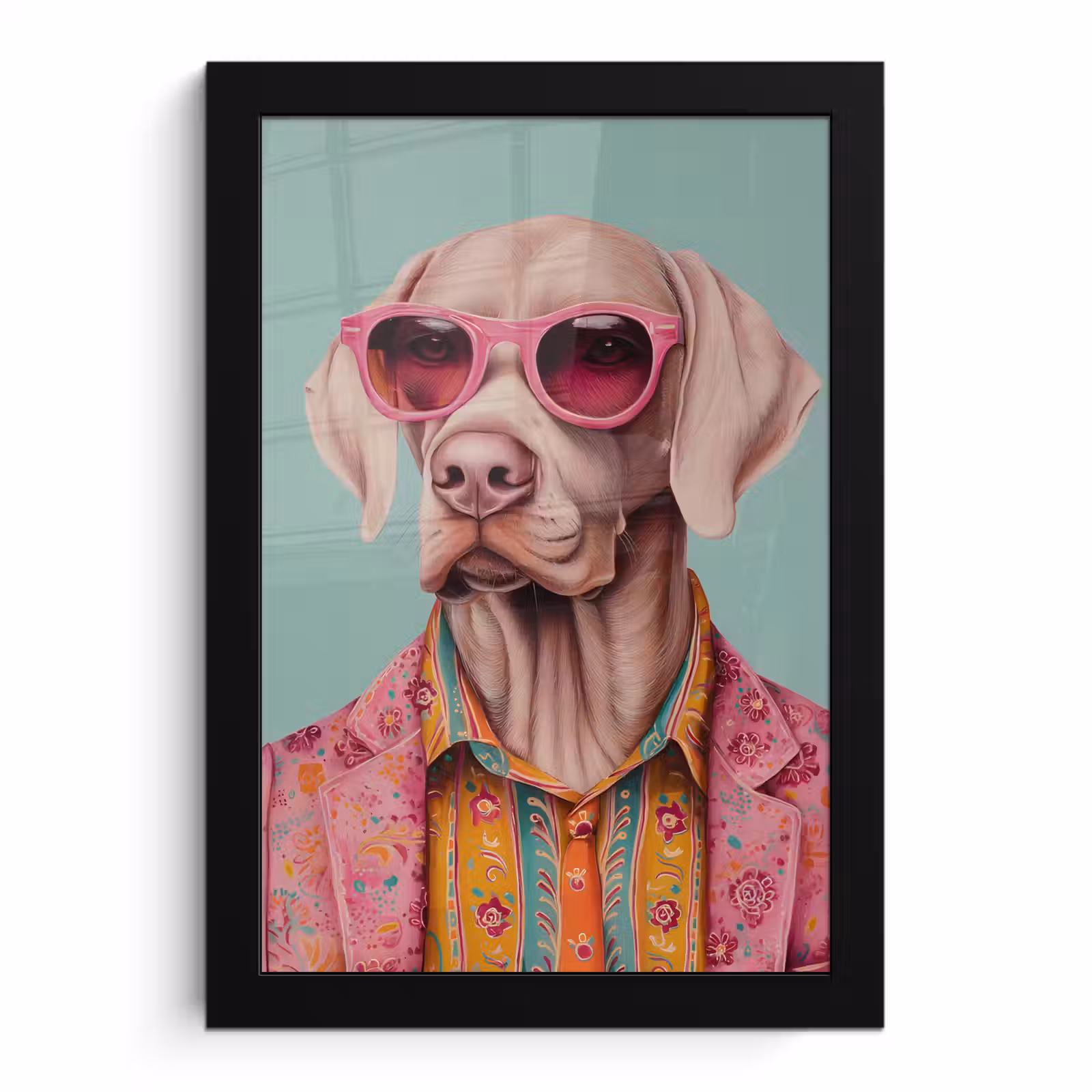 Poster met lijst - Hond - Overhemd - Bloemen - Bril — 1