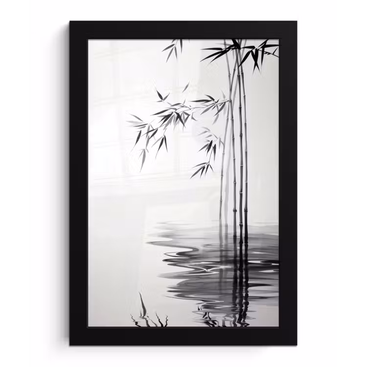 Poster met lijst - Bamboestammen - Water - Minimalistisch - Wit — 1