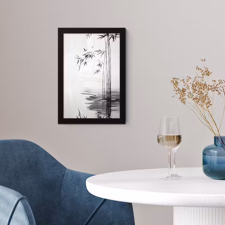 Poster met lijst - Bamboestammen - Water - Minimalistisch - Wit — 2