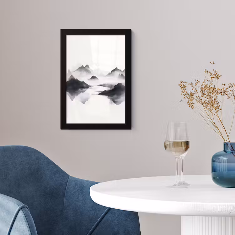Poster met lijst - Bergen - Mistig - Water - Wit — 2