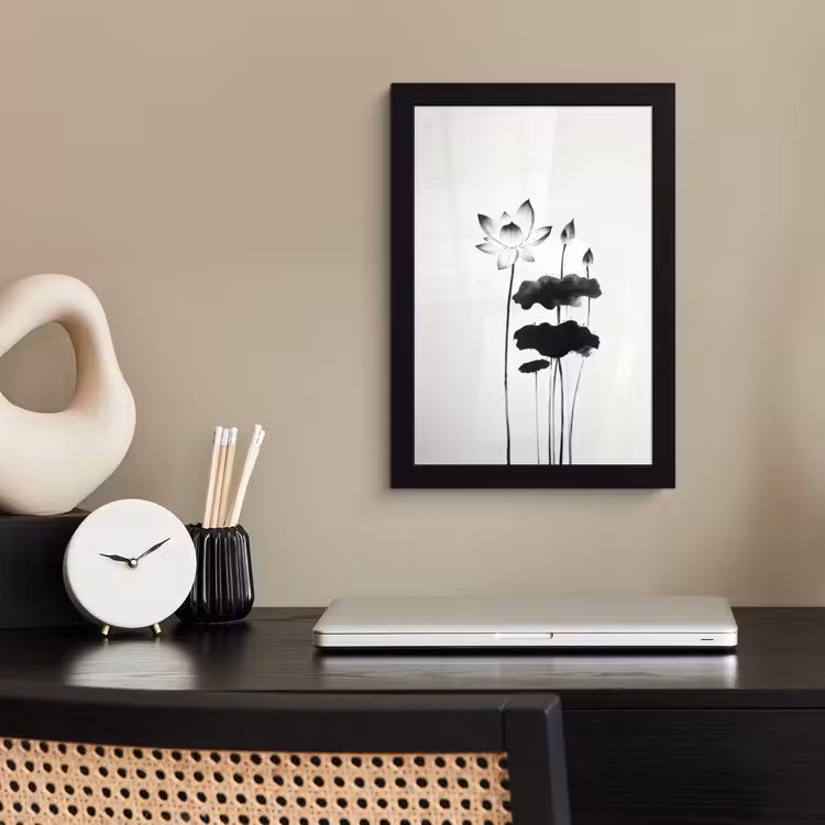 Poster met lijst - Bladeren - Zwart - Lotusbloem - Minimalitisch — 3
