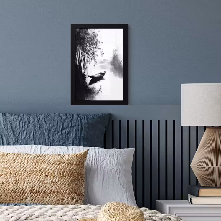 Poster met lijst - Boot - Rivier - Bamboe - Wit — 4