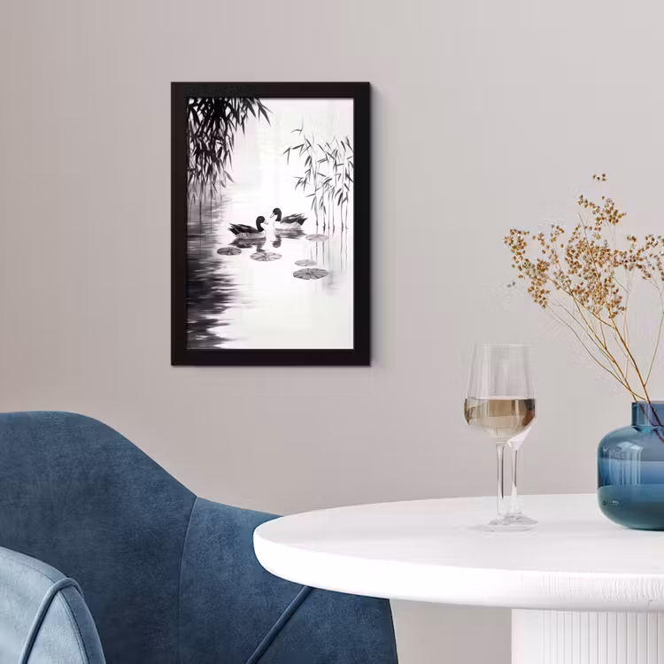Poster met lijst - Eenden - Waterlelies - Riet - Zwart — 2