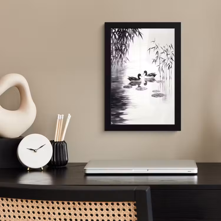 Poster met lijst - Eenden - Waterlelies - Riet - Zwart — 3