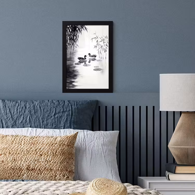 Poster met lijst - Eenden - Waterlelies - Riet - Zwart — 4
