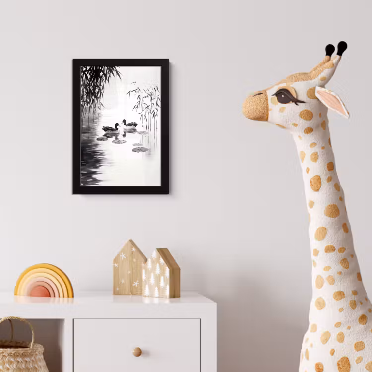 Poster met lijst - Eenden - Waterlelies - Riet - Zwart — 5