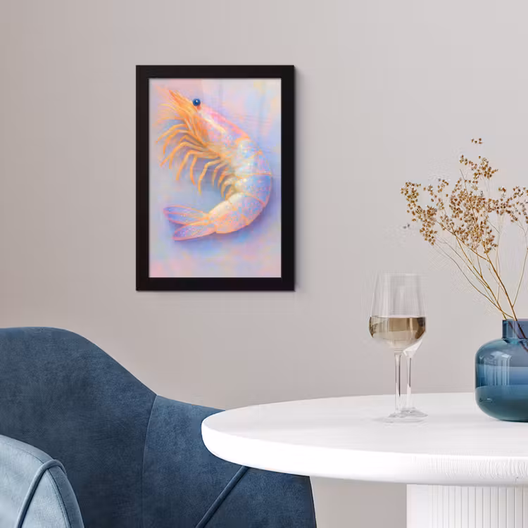 Poster met lijst - Garnaal - Subtiele structuur - Blauw - Roze — 2