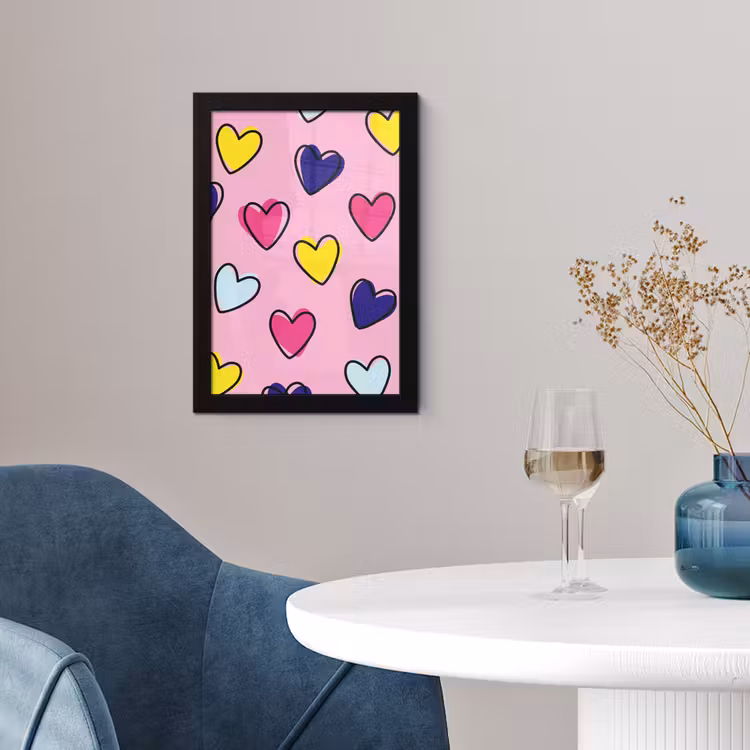 Poster met lijst - Hartjes - Valentijn - Patroon - Kleurrijk — 2