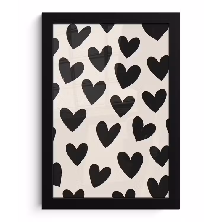 Poster met lijst - Hartjes - Zwart - Beige — 1