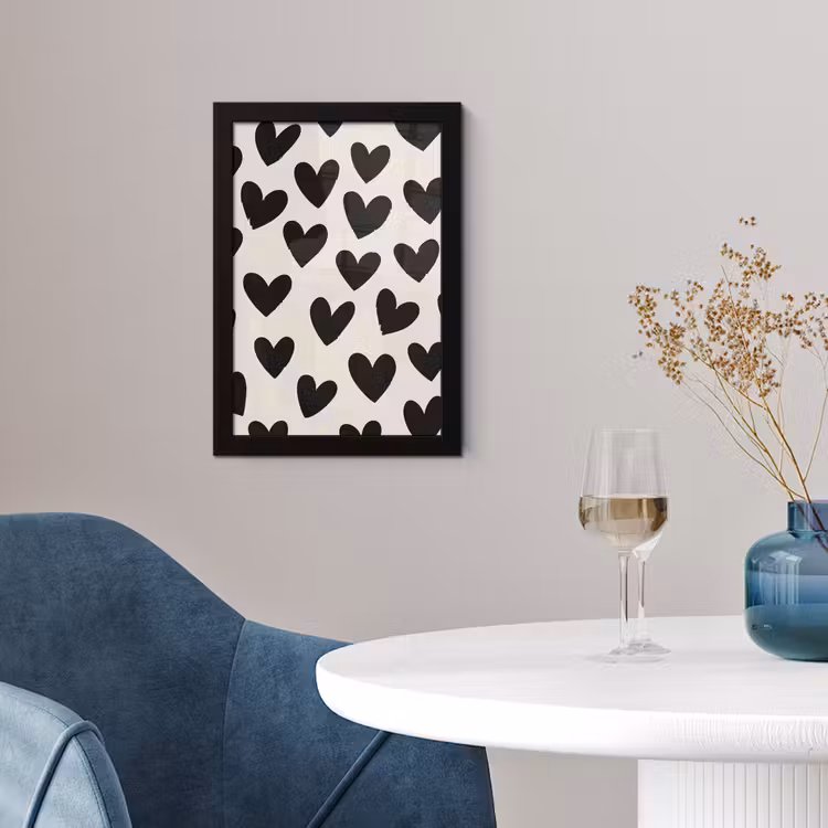 Poster met lijst - Hartjes - Zwart - Beige — 2