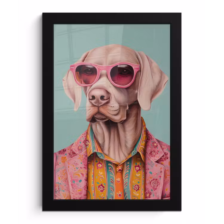 Poster met lijst - Hond - Overhemd - Bloemen - Bril — 1