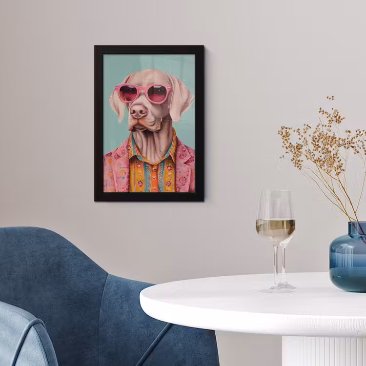Poster met lijst - Hond - Overhemd - Bloemen - Bril — 2
