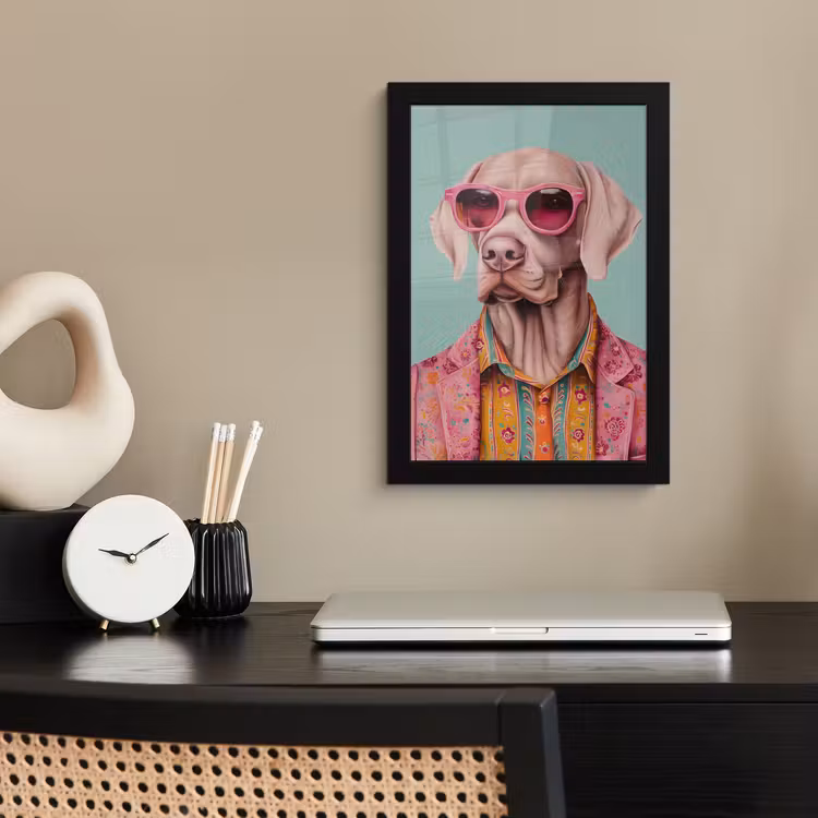 Poster met lijst - Hond - Overhemd - Bloemen - Bril — 3