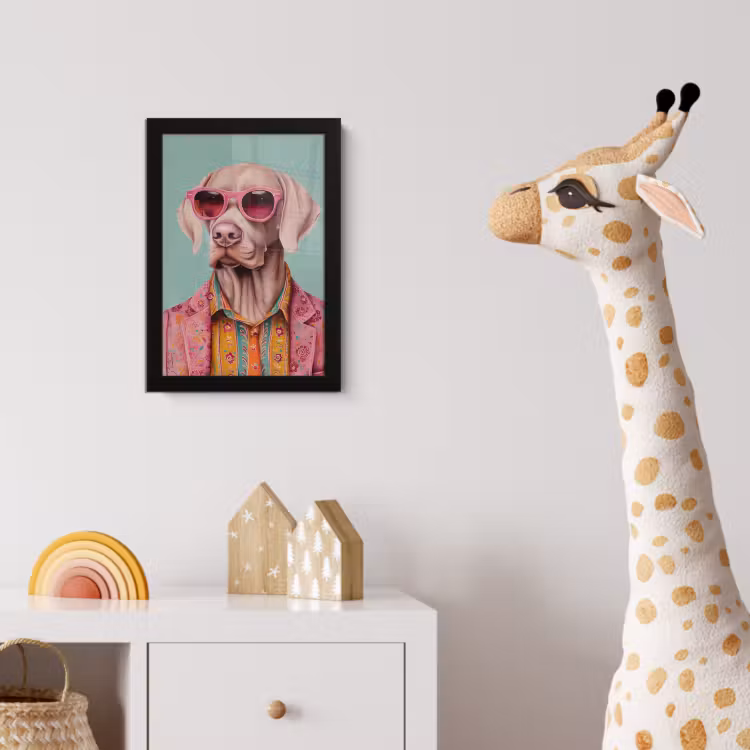 Poster met lijst - Hond - Overhemd - Bloemen - Bril — 5