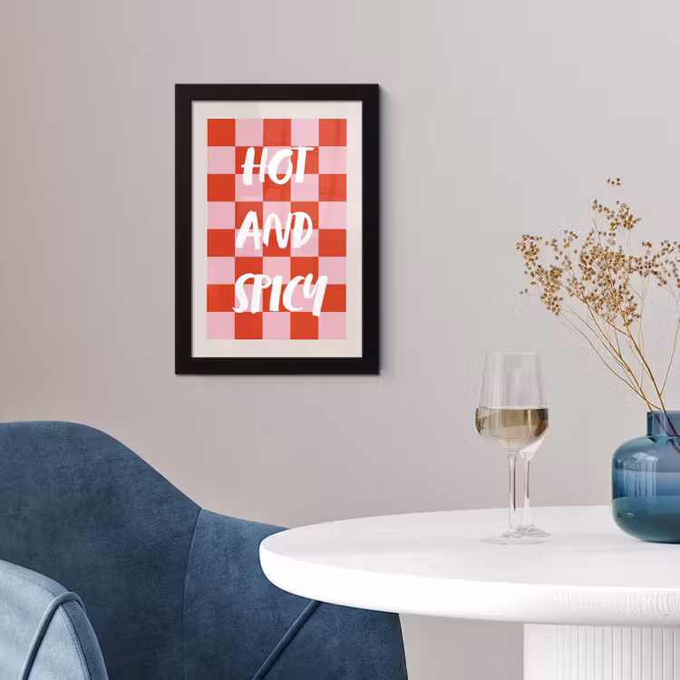 Poster met lijst - Hot - Spicy - Geruit - Rood — 2