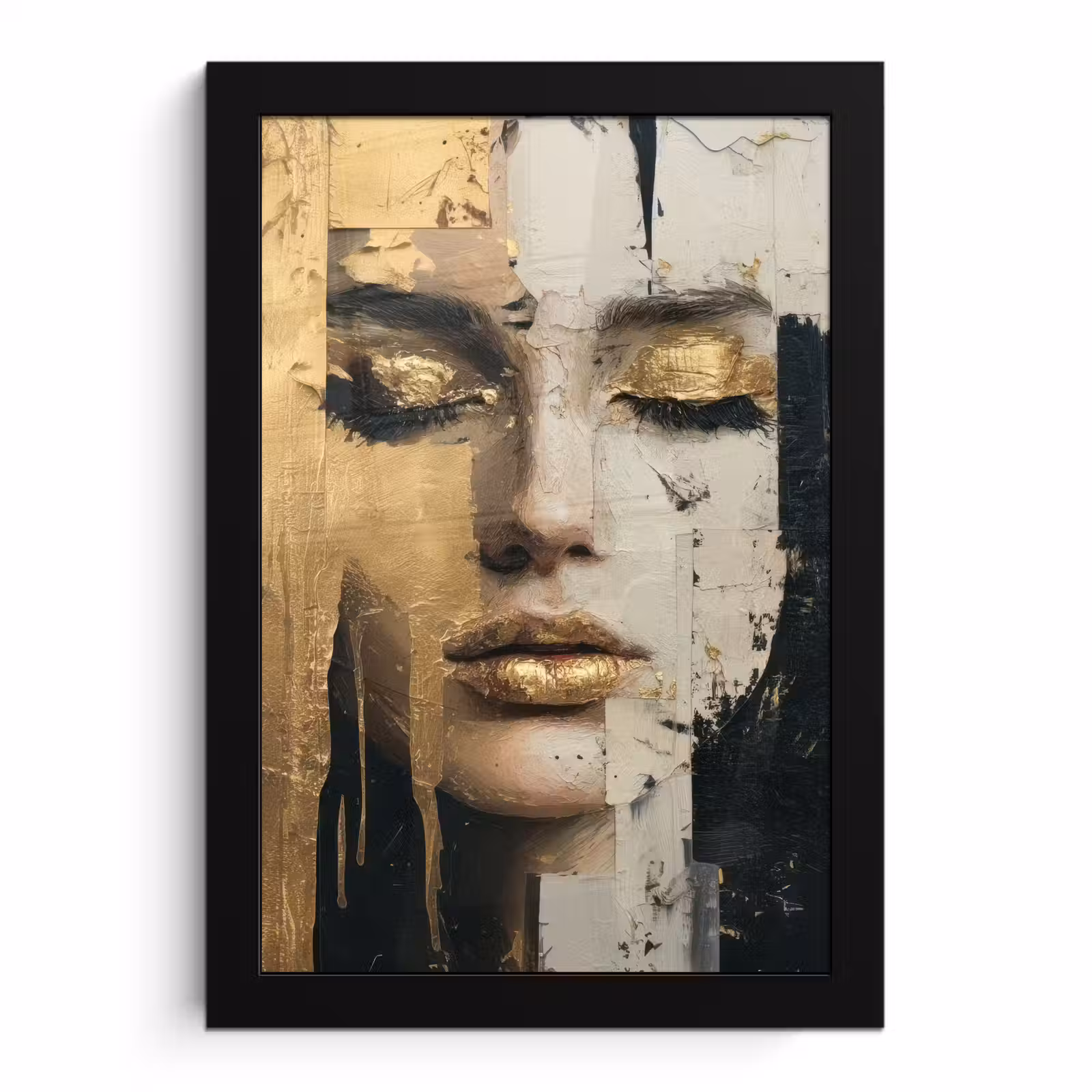 Poster met lijst - Abstract - Goud - Gezicht - Lippen — 1