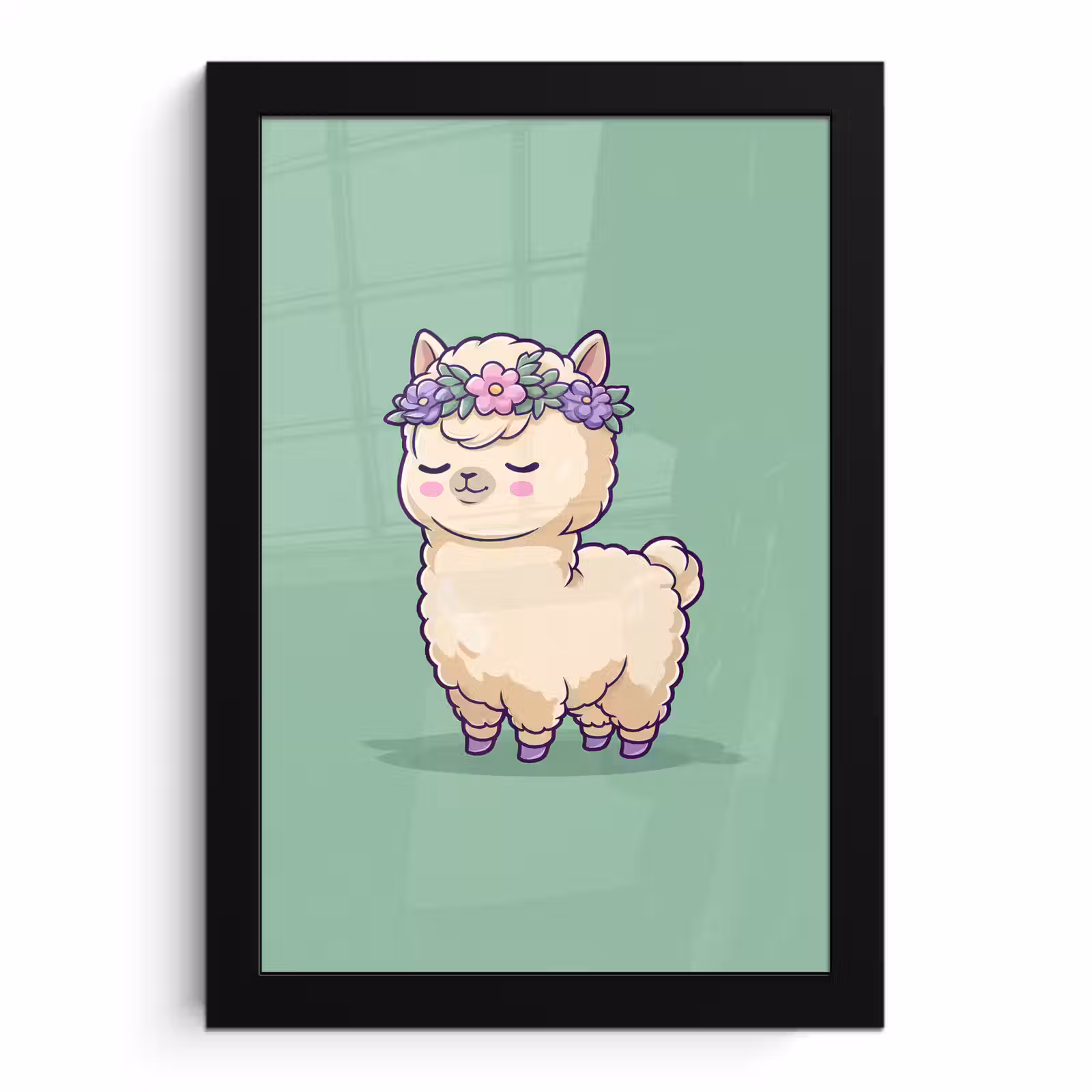 Poster met lijst - Alpaca - Groen - Bloemendiadeem — 1