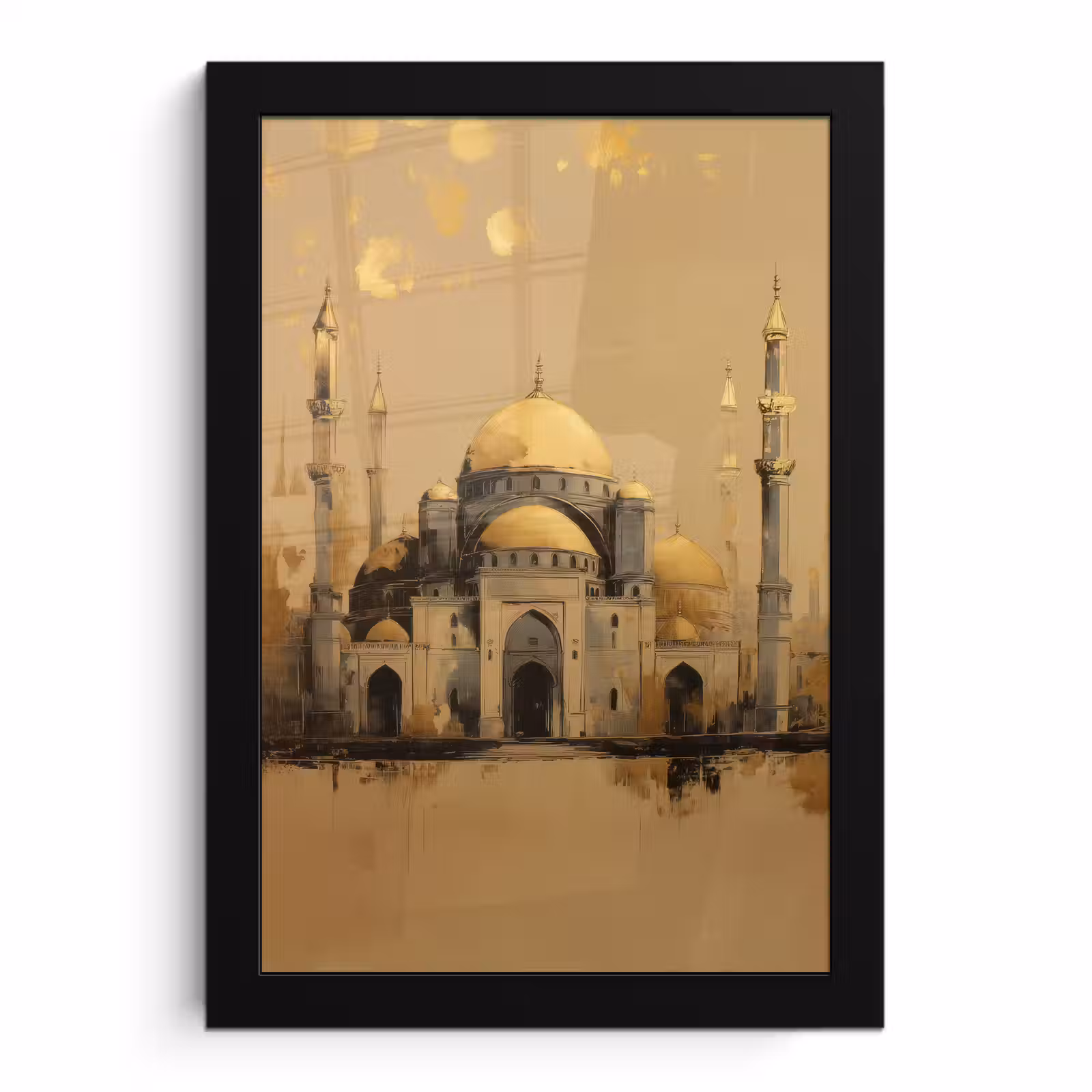 Poster met lijst - Goud - Abstracte penseelstreken - Moskee — 1
