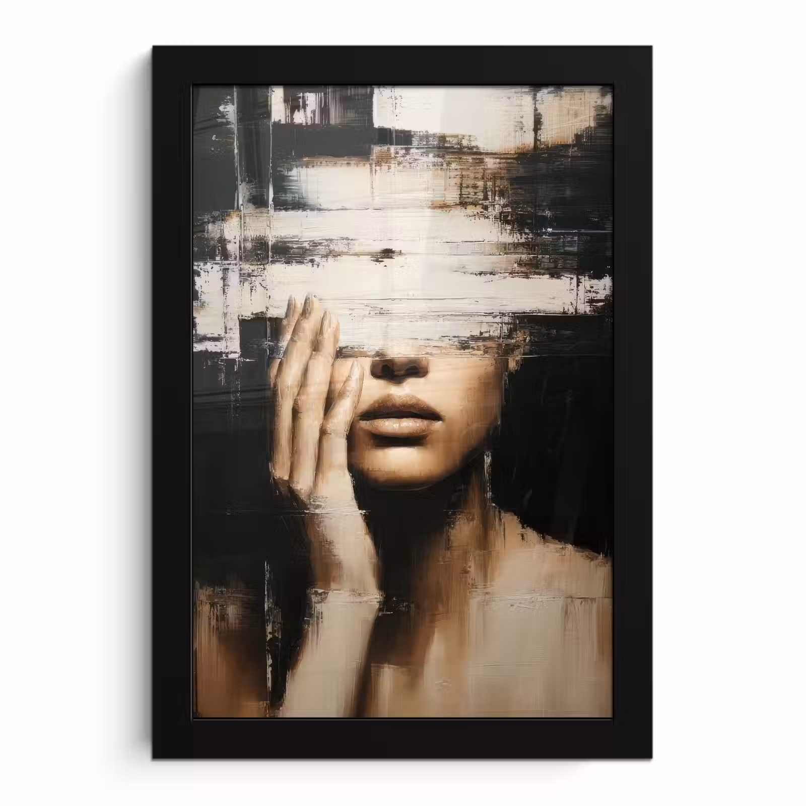 Poster met lijst - Hand - Gezicht - Strepen - Abstract — 1