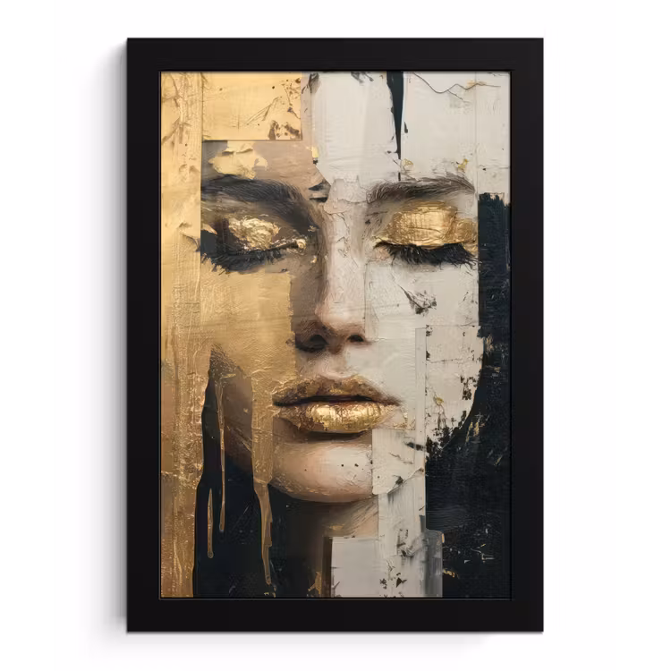 Poster met lijst - Abstract - Goud - Gezicht - Lippen — 1