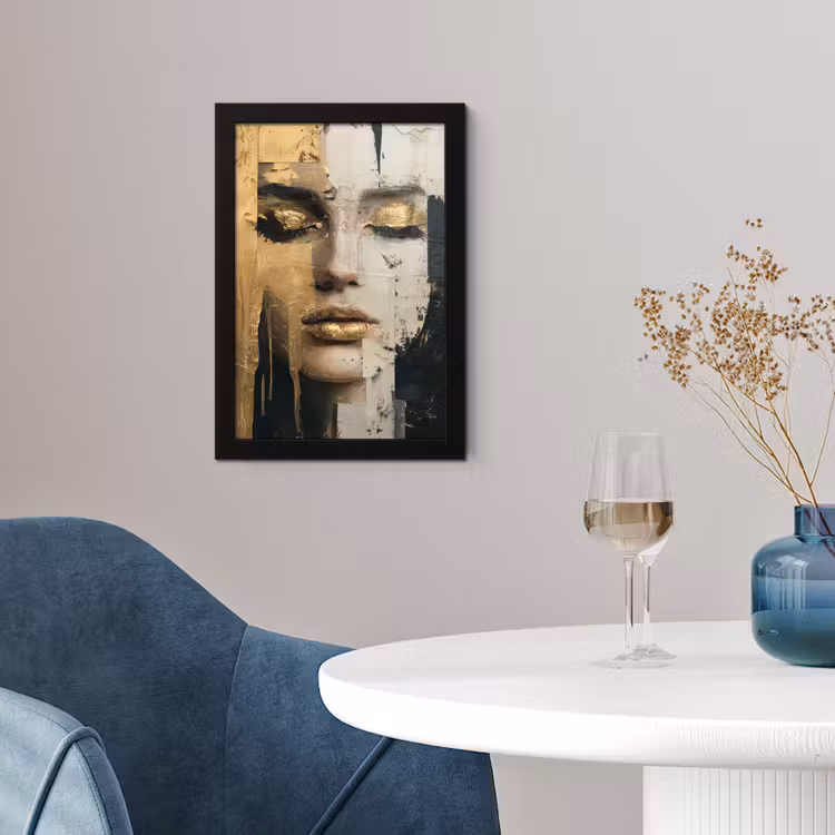 Poster met lijst - Abstract - Goud - Gezicht - Lippen — 2