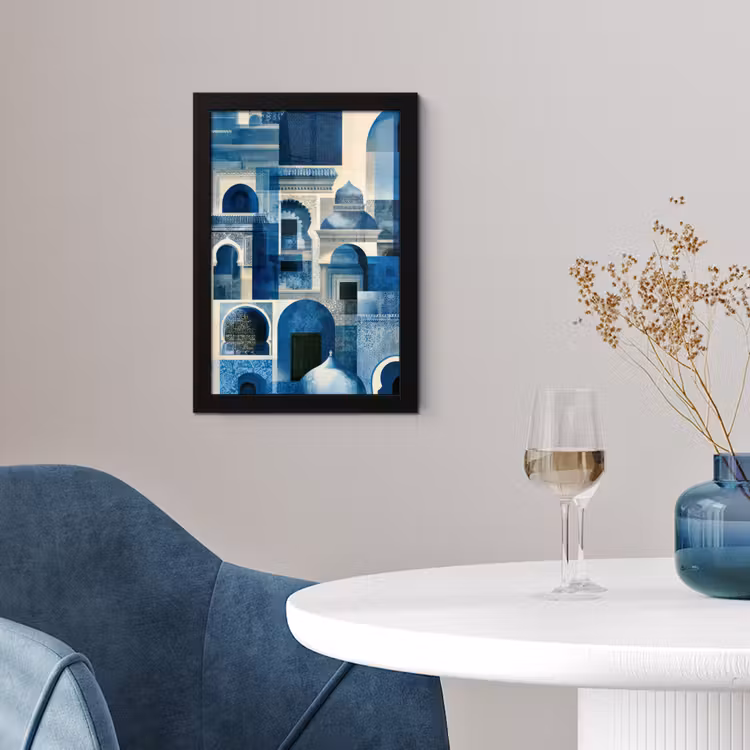 Poster met lijst - Abstract - Islamitisch - Blauw - Wit — 2