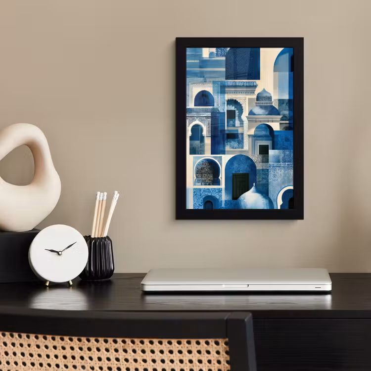 Poster met lijst - Abstract - Islamitisch - Blauw - Wit — 3