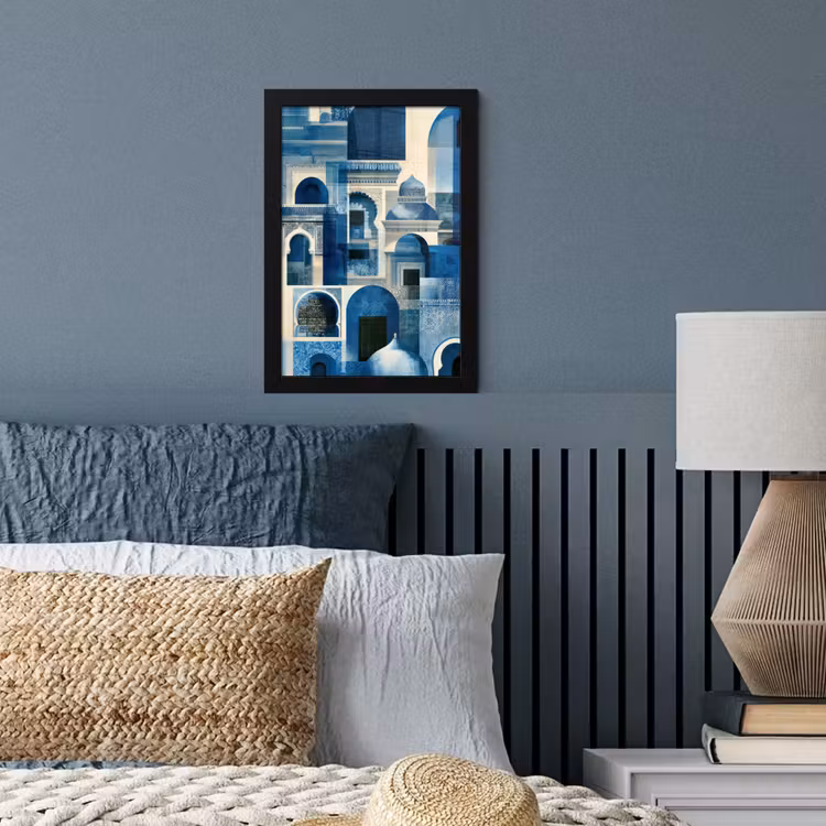 Poster met lijst - Abstract - Islamitisch - Blauw - Wit — 4