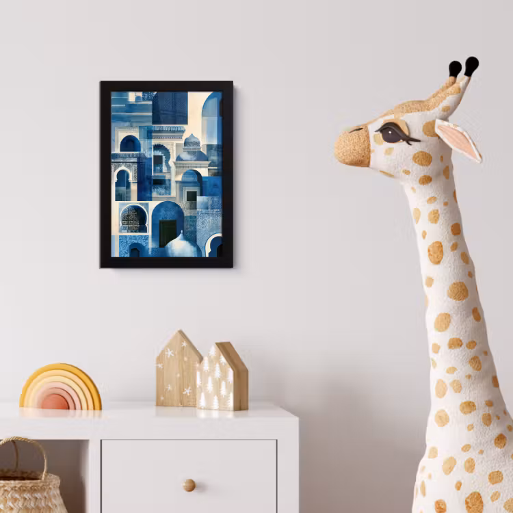 Poster met lijst - Abstract - Islamitisch - Blauw - Wit — 5