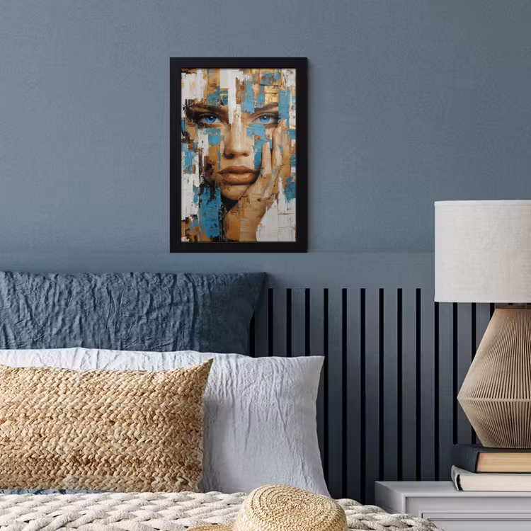 Poster met lijst - Abstract - Penseelstreken - Blauw - Gezicht — 4