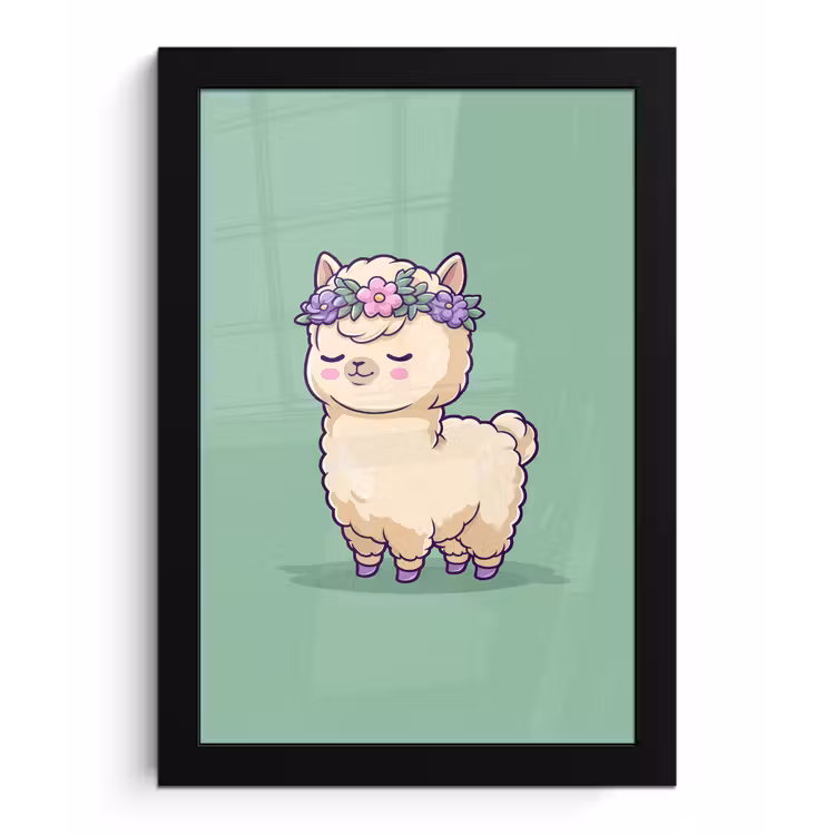 Poster met lijst - Alpaca - Groen - Bloemendiadeem — 1