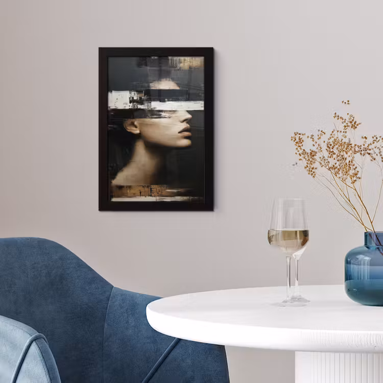 Poster met lijst - Gezicht - Vrouw - Zwart - Abstract — 2